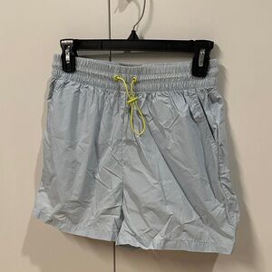 OAK + FORT Light Blue Athletic Shorts with Neon Yellow Drawstring
